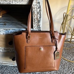 Ralph Lauren Newbury Pocket Leather Tote – Tan